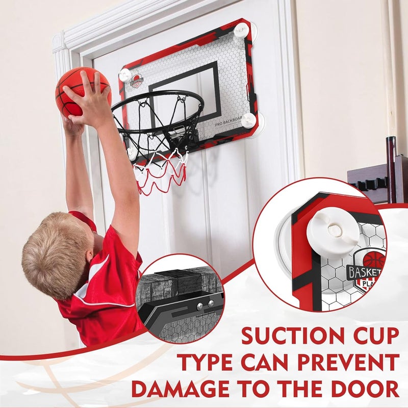 RUNBOW Store Indoor Mini Basketball Hoops Backboard with Powerful Suction Cups,Wall Mounted Door Basketball Hoops,Toys with Balls Gifts for Kids Boys Teens (43x30CM, Blue with Scorer) (Red Ordinary) - Image 3